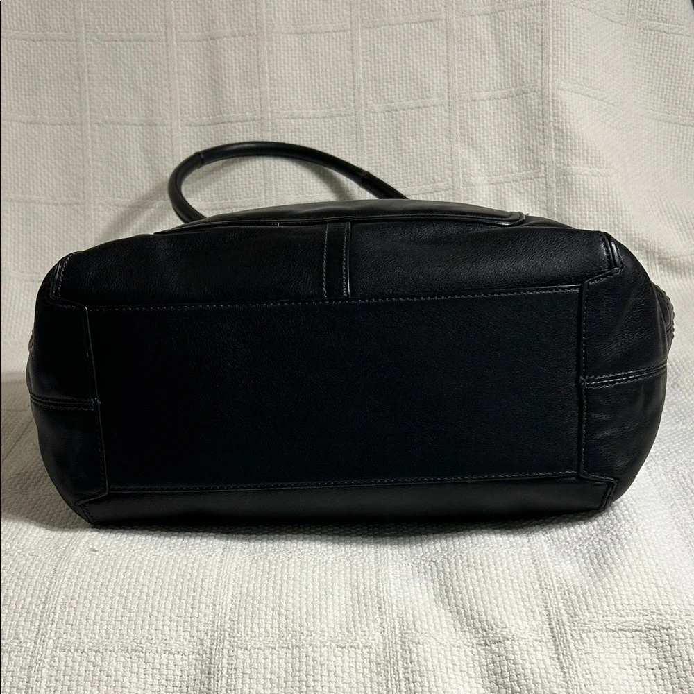 Coach F14383 Bleeker Black Leather Tote with Colorful Striped Interior